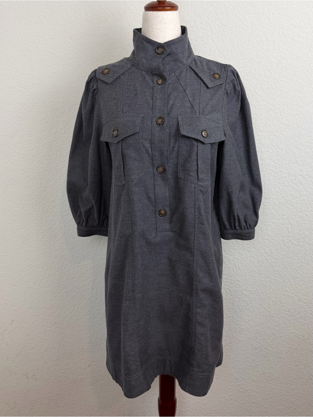 Goop G. Label Mock Neck Utility Gray Mini Dress
